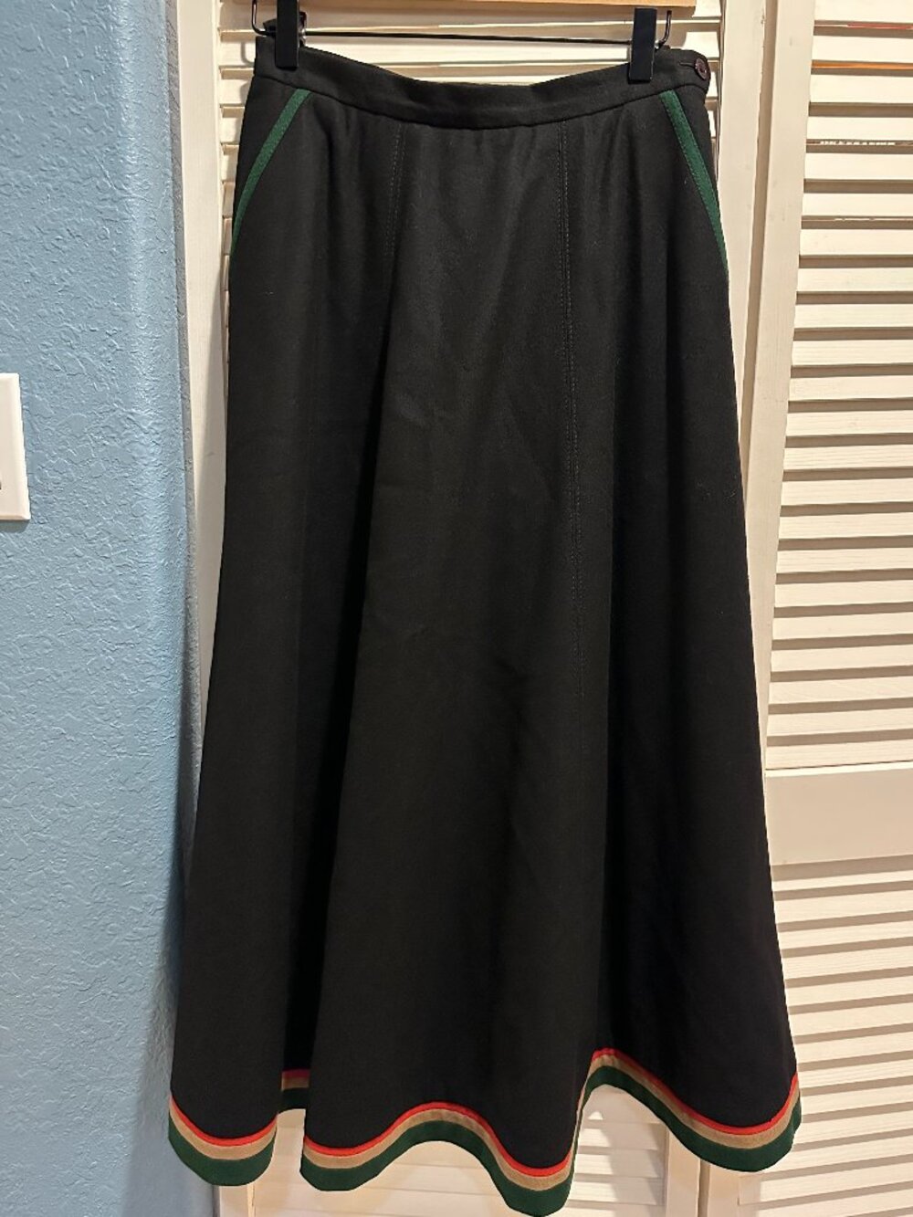 Vintage Austrian Wool Trachten A Line Midi Skirt Alpine Loden Bavarian EU 38